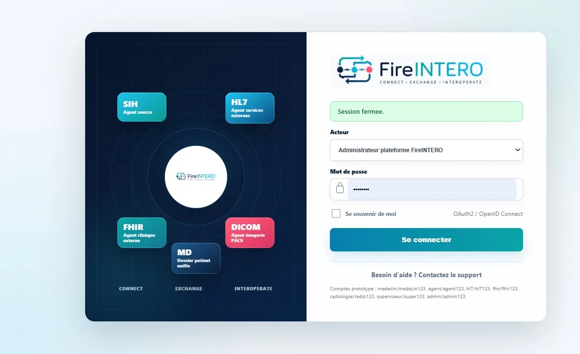 Écran d’authentification FireINTERO